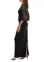 Women's Long Gown with Embroidered Neckline and Sleeves