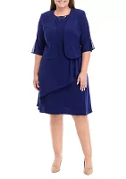 Plus Asymmetrical Tiered Jacket Dress with Sequim Trim at the Neckline