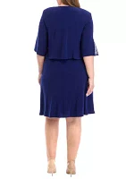 Plus Asymmetrical Tiered Jacket Dress with Sequim Trim at the Neckline