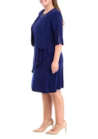 Plus Asymmetrical Tiered Jacket Dress with Sequim Trim at the Neckline