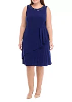 Plus Asymmetrical Tiered Jacket Dress with Sequim Trim at the Neckline