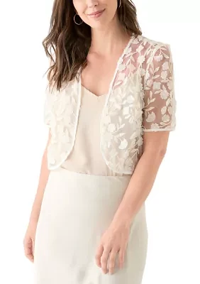 Women's Short Sleeve 3D Embroidery Shrug Jacket