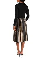 Women's 3/4 Sleeve Solid Bodice to Printed Skirt Dress