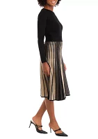 Women's 3/4 Sleeve Solid Bodice to Printed Skirt Dress