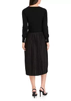 Women's Long Sleeve Crew Neck Solid Midi Knit A-Line Dress