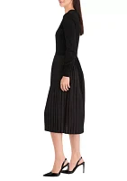 Women's Long Sleeve Crew Neck Solid Midi Knit A-Line Dress