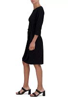 Women's 3/4 Sleeve Tie Waist Glitter Sheath Dress