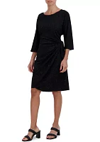 Women's 3/4 Sleeve Tie Waist Glitter Sheath Dress