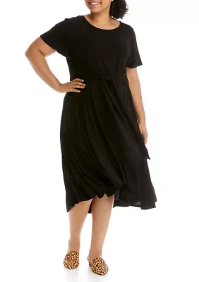 Plus Scoop Neck Tie Front Knit Dress