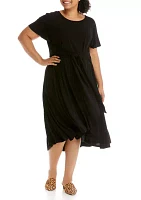 Plus Scoop Neck Tie Front Knit Dress