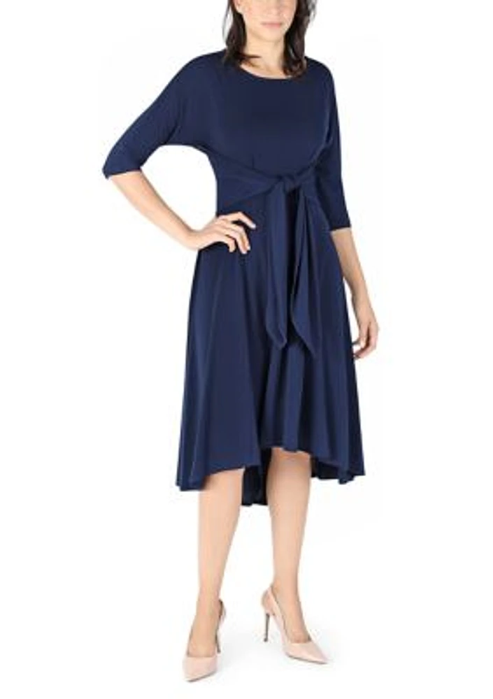 Women's 3/4 Sleeve Solid Midi A-Line Dress