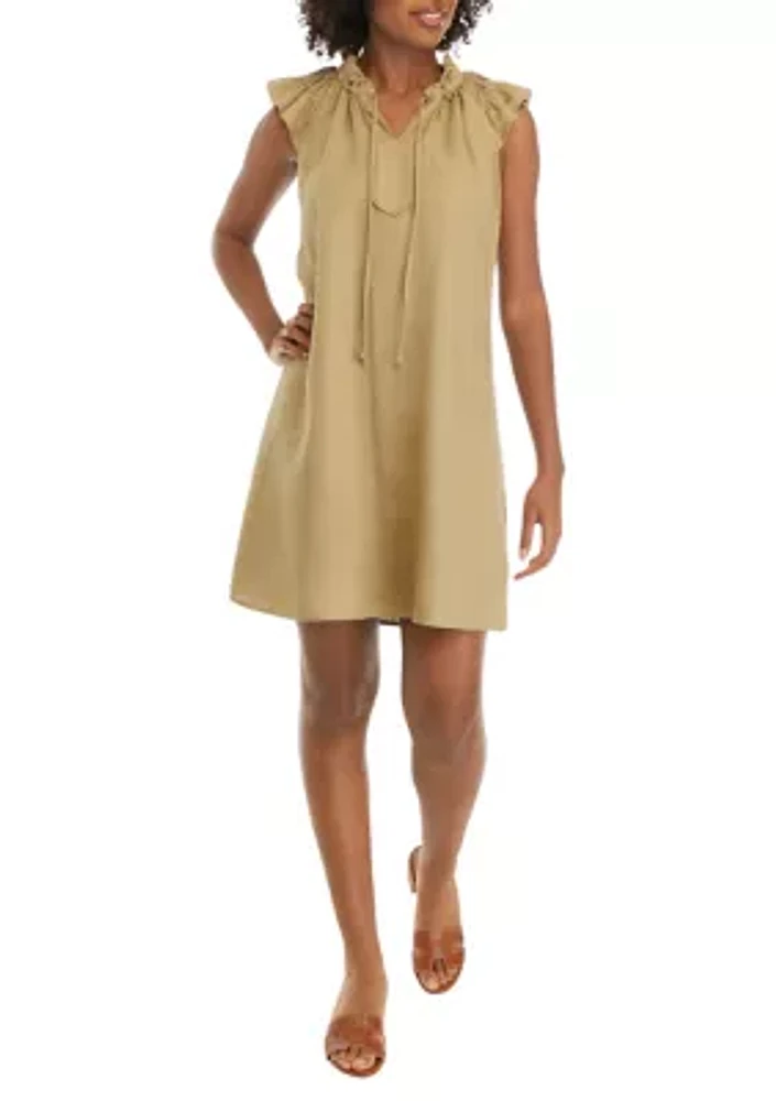 Women's Flutter Sleeve Linen A-Line Dress