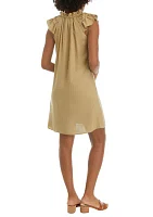 Women's Flutter Sleeve Linen A-Line Dress