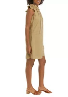 Women's Flutter Sleeve Linen A-Line Dress