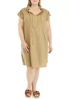 Women's Flutter Sleeve V-Neck Solid A-Line Dress