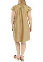 Women's Flutter Sleeve V-Neck Solid A-Line Dress