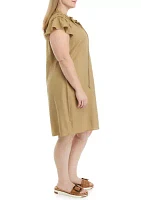 Women's Flutter Sleeve V-Neck Solid A-Line Dress