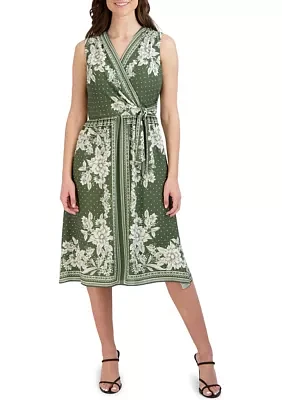 Women's Sleeveless Tie Waist Printed Chiffon Dress