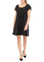 Women's Flutter Sleeve Solid Moss Crepe A-Line Dress