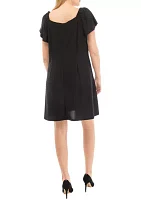 Women's Flutter Sleeve Solid Moss Crepe A-Line Dress