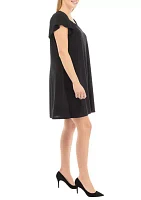 Women's Flutter Sleeve Solid Moss Crepe A-Line Dress