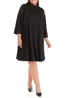 Plus 3/4 Sleeve Mock Neck Dress