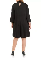 Plus 3/4 Sleeve Mock Neck Dress