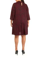 Plus 3/4 Sleeve Mock Neck Animal Print A-Line Dress