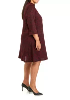 Plus 3/4 Sleeve Mock Neck Animal Print A-Line Dress