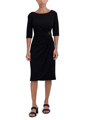 Women's Elbow Sleeve Boat Neck Solid Sheath Dress