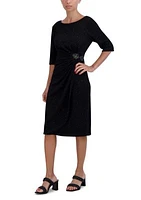 Women's Elbow Sleeve Boat Neck Solid Sheath Dress