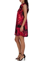 Women's Sleeveless Floral Print Chiffon Bow Tie Neck A-Line Dress