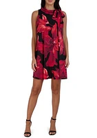 Women's Sleeveless Floral Print Chiffon Bow Tie Neck A-Line Dress