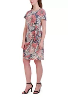 Women's Short Sleeve Crew Neck Floral Print Dress