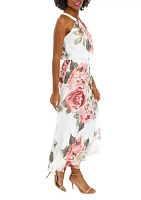 Women's Sleeveless Floral Print Chiffon Blouson Maxi Dress