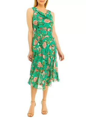 Women's Sleeveless Floral Print Chiffon Midi Dress