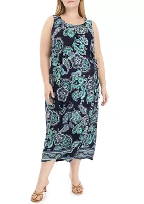 Plus Sleeveless Paisley Print Midi Dress