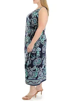 Plus Sleeveless Paisley Print Midi Dress