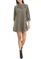 Women's 3/4 Sleeve Envelope Neck Houndstooth A-Line Cozy Dress