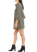 Women's 3/4 Sleeve Envelope Neck Houndstooth A-Line Cozy Dress