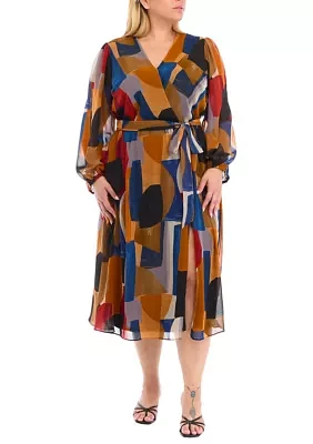 Women's Blouson Sleeve V-Neck Printed Dress