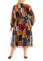 Women's Blouson Sleeve V-Neck Printed Dress