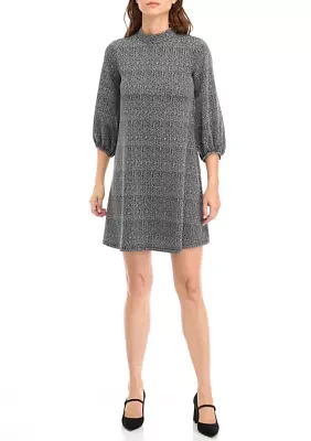 Women's 3/4 Puff Sleeve Solid Knit A-Line Dress