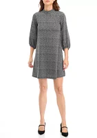 Women's 3/4 Puff Sleeve Solid Knit A-Line Dress