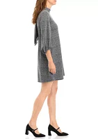 Women's 3/4 Puff Sleeve Solid Knit A-Line Dress