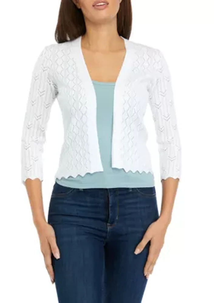 Women's Long Sleeve Scalloped Cardigan