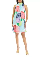 Women's Sleeveless Abstract Print Chiffon A-Line Dress