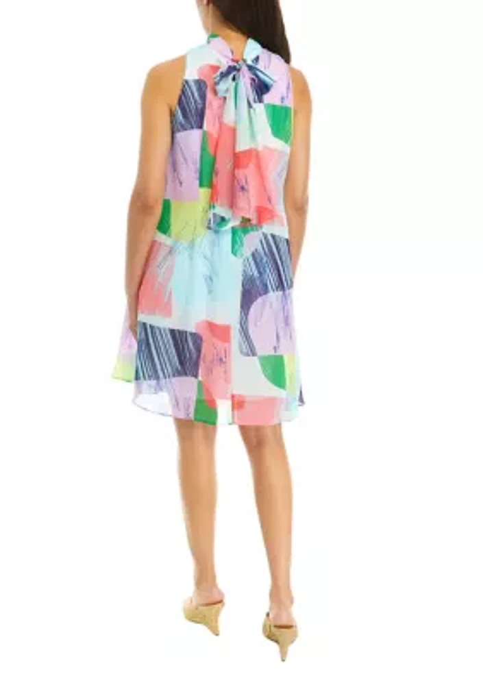 Women's Sleeveless Abstract Print Chiffon A-Line Dress