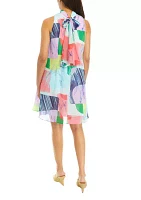 Women's Sleeveless Abstract Print Chiffon A-Line Dress