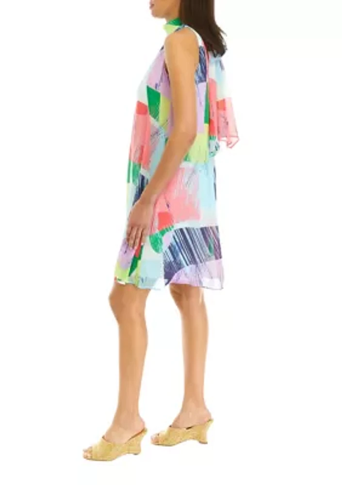 Women's Sleeveless Abstract Print Chiffon A-Line Dress